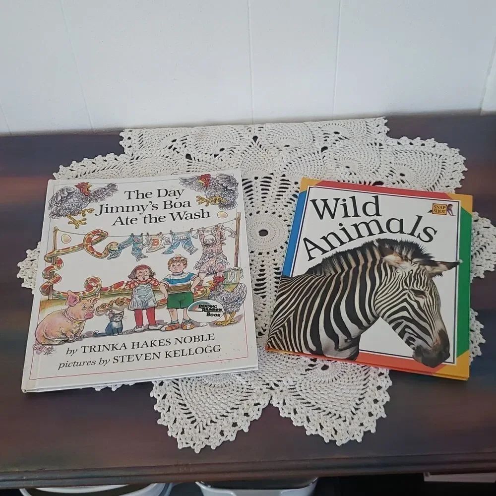2 Vintage Children's Books "The Day Jimmy's Boa Ate the Wash" & "Wild Animals"